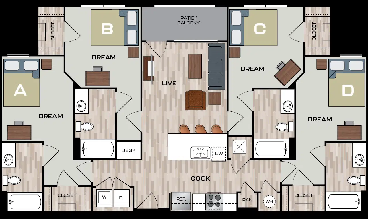 The Drake, Charlotte – Room in 4 Bedroom 4 Bathroom | D2