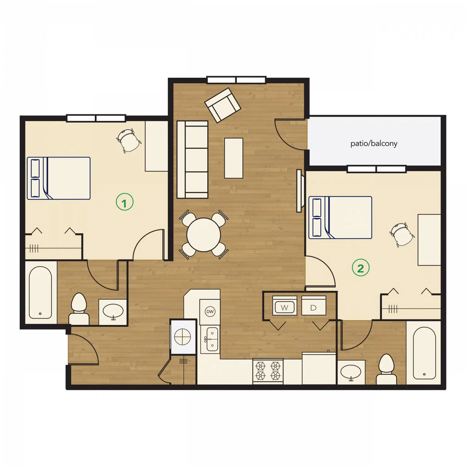 River Club Apartments, Athens – Private Room (2 Bed - 2 Bath)