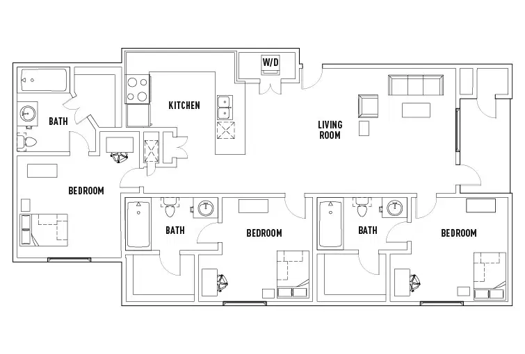 Uptown Apartments, Denton – Room in 3 Bed - 3 Bath A