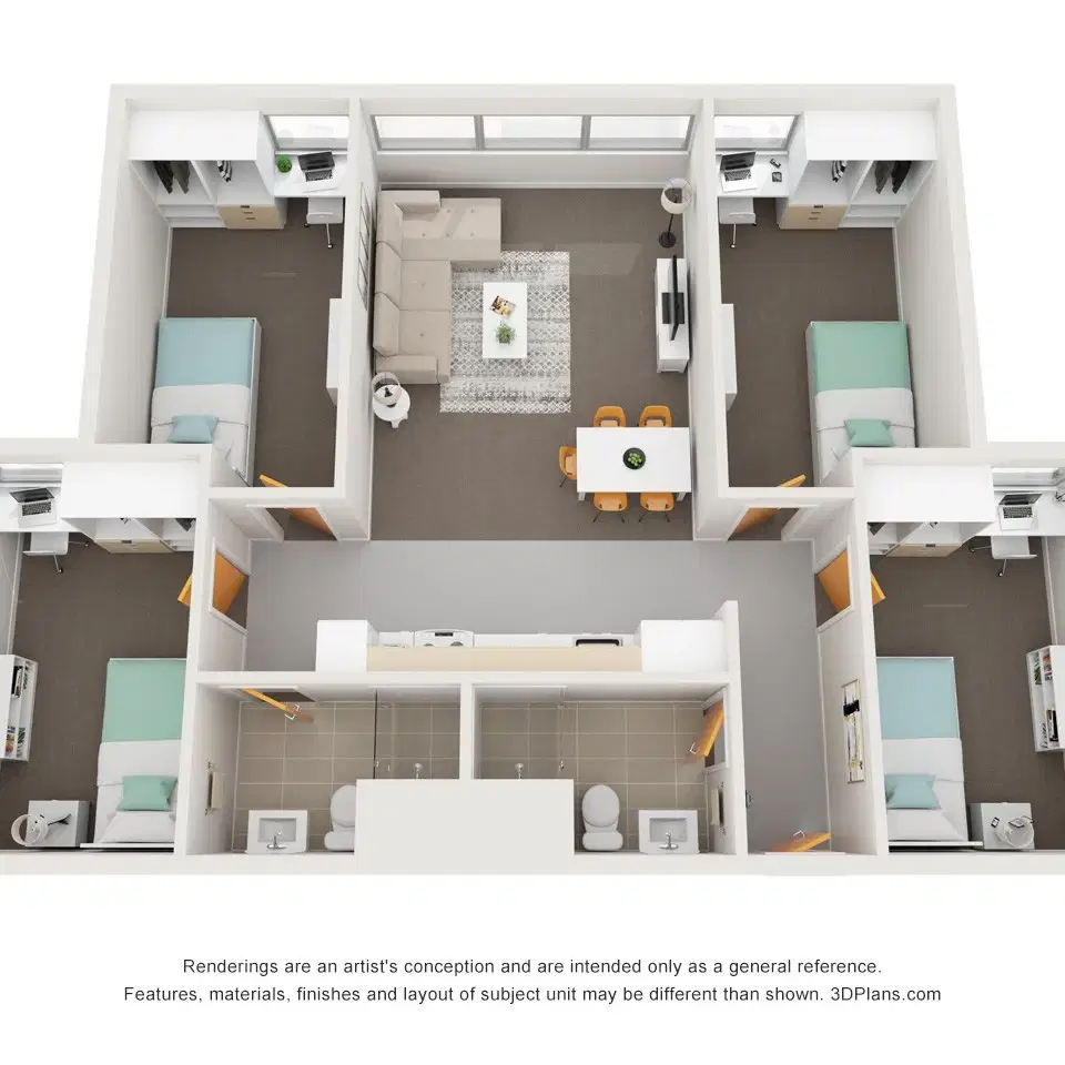 Student Village The University Of Melbourne Campus, Melbourne – 4 Bedroom Apartment with Air Conditioning