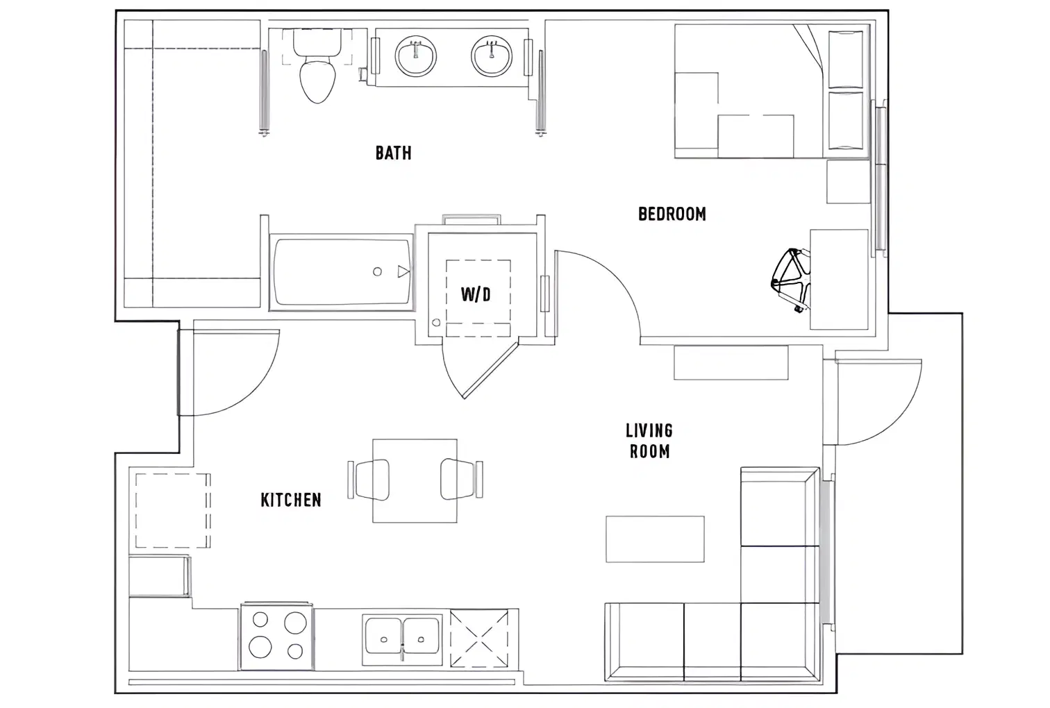 Currie Hall, Los Angeles – Phase 1: 1 Bed - 1 Bath A