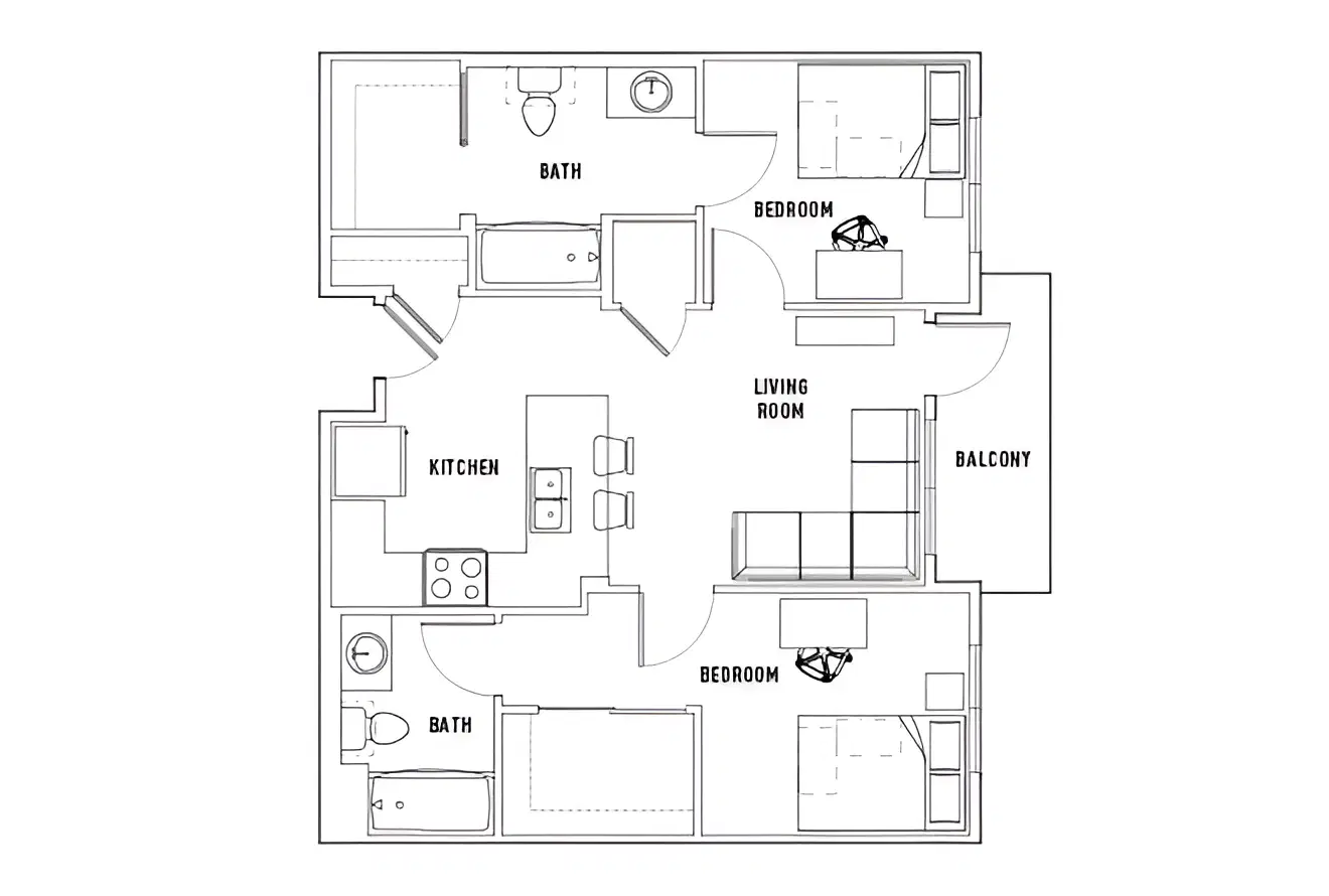 Currie Hall, Los Angeles – Room in Phase 1: 2 Bed - 2 Bath A