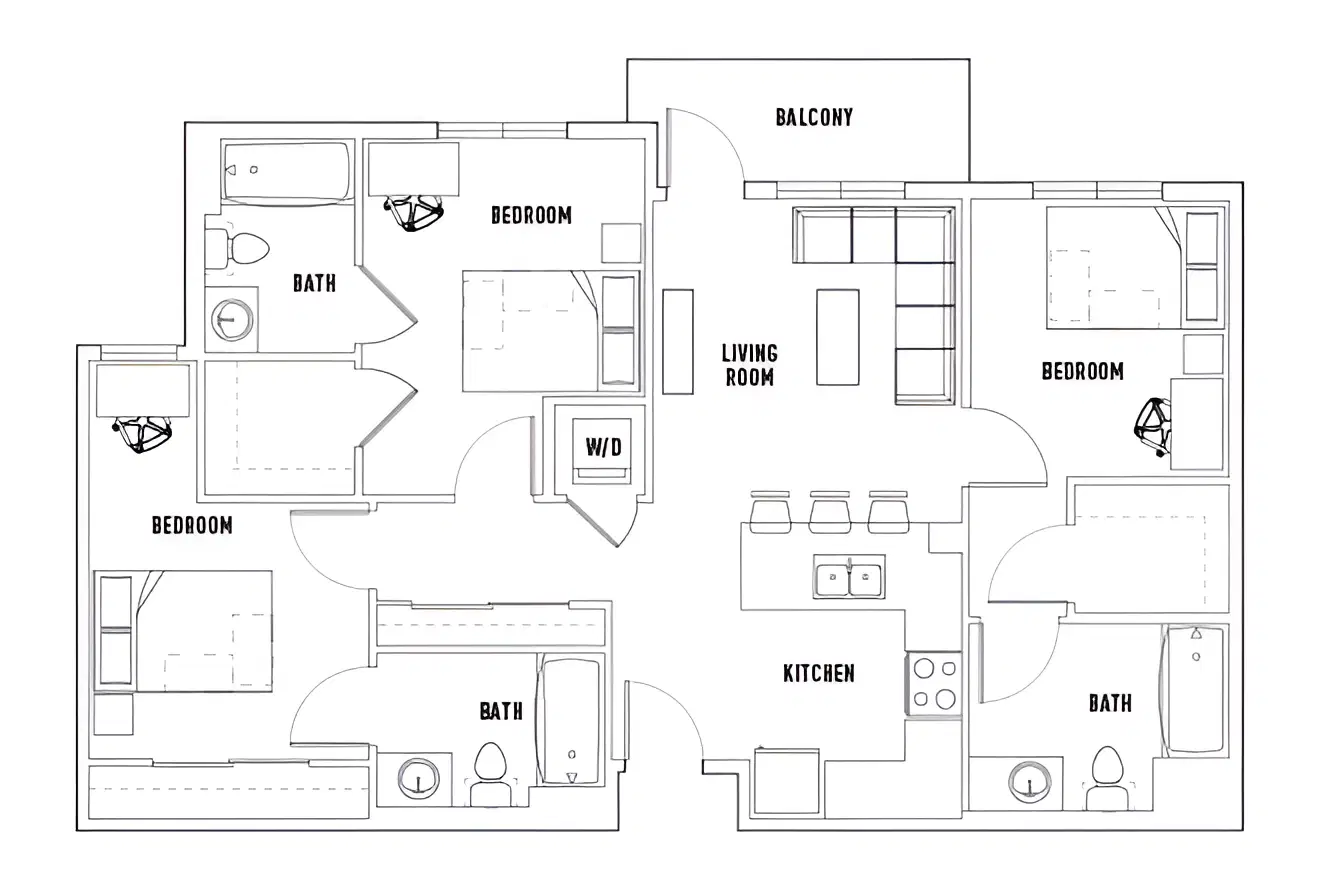 Currie Hall, Los Angeles – Room in Phase 1: 3 Bed - 3 Bath A