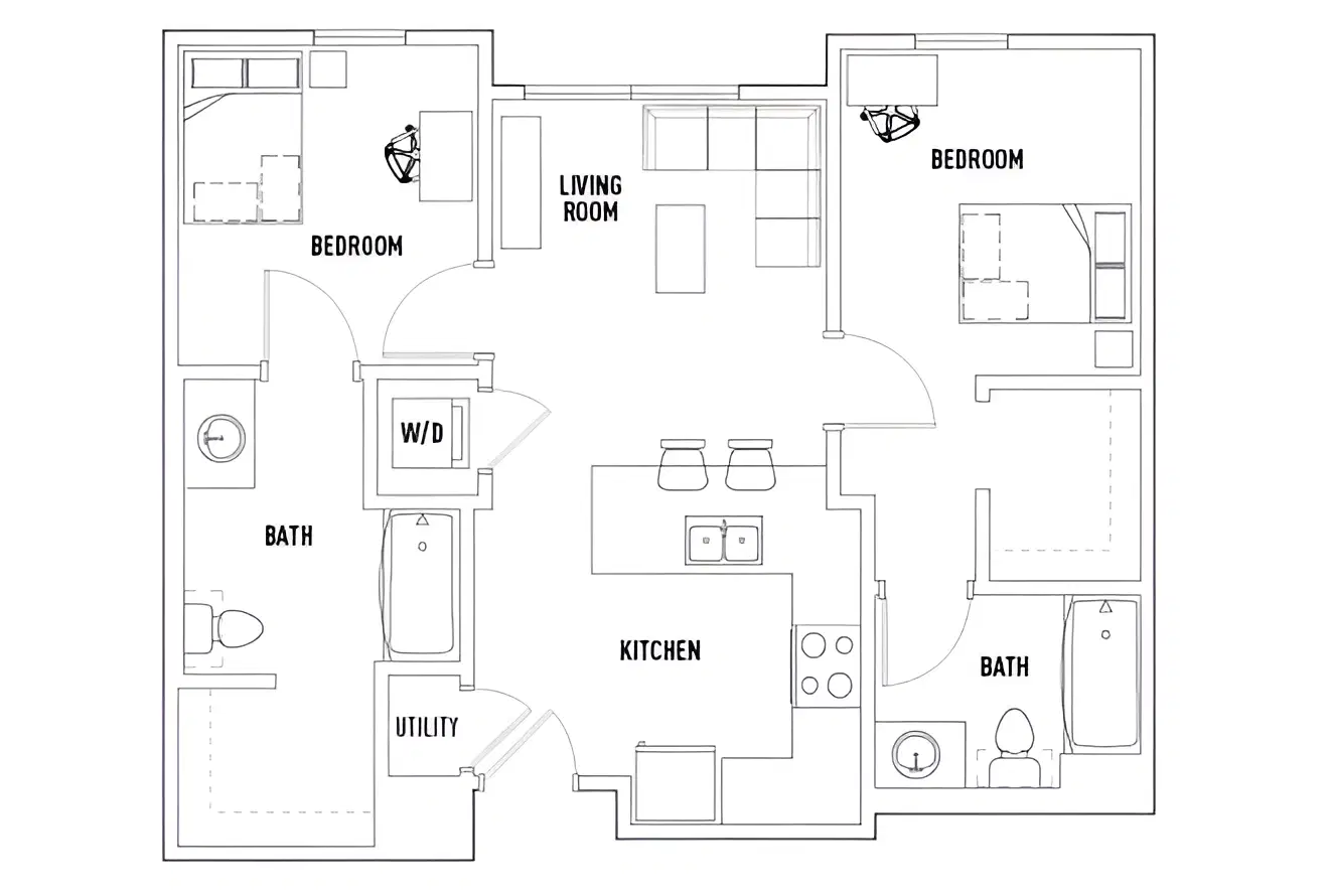 Currie Hall, Los Angeles – Room in Phase 2: 2 Bed - 2 Bath A