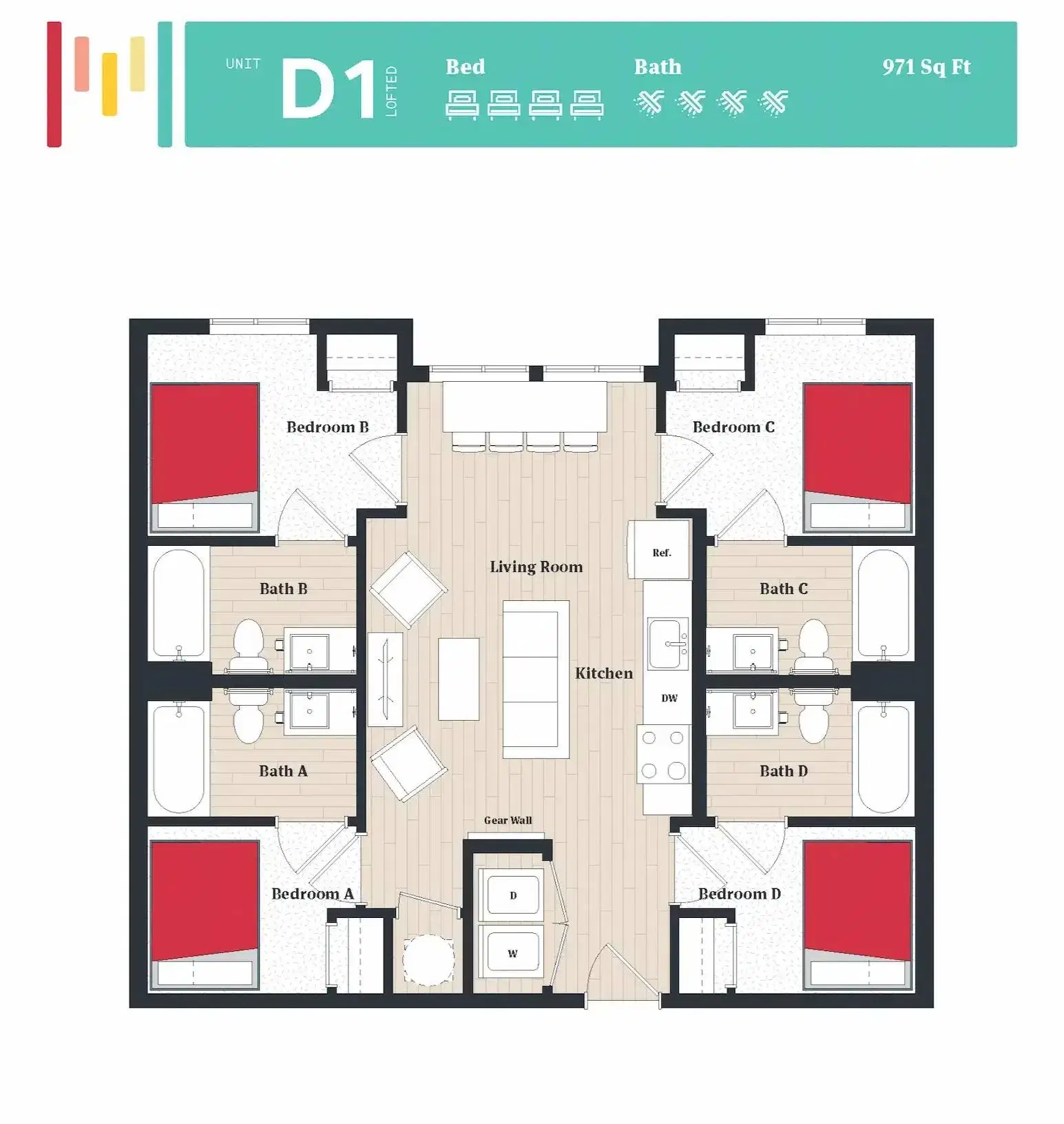 The Tempo, College Park – Room in 4 Bedroom 4 Bathroom | D1 Loft