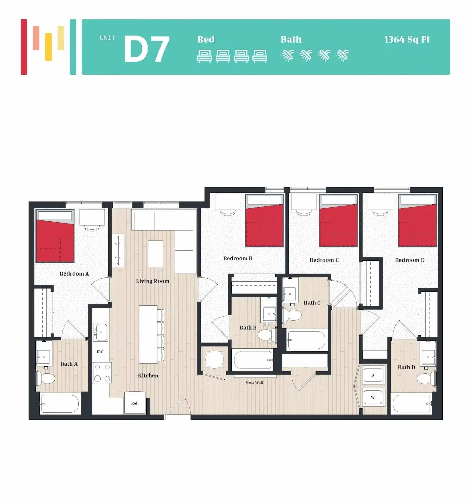 The Tempo, College Park – Room in 4 Bedroom 4 Bathroom | D7