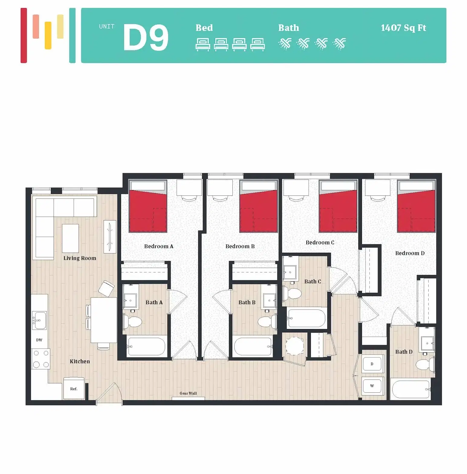 The Tempo, College Park – Room in 4 Bedroom 4 Bathroom | D9