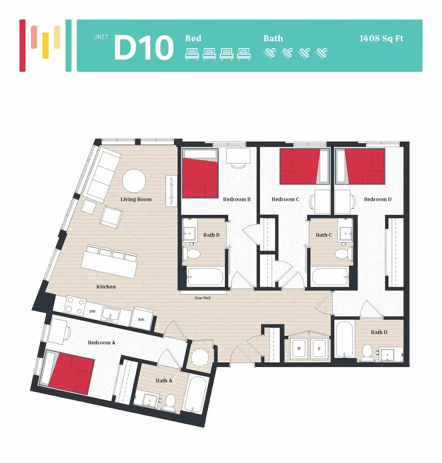 The Tempo, College Park – Room in 4 Bedroom 4 Bathroom | D10