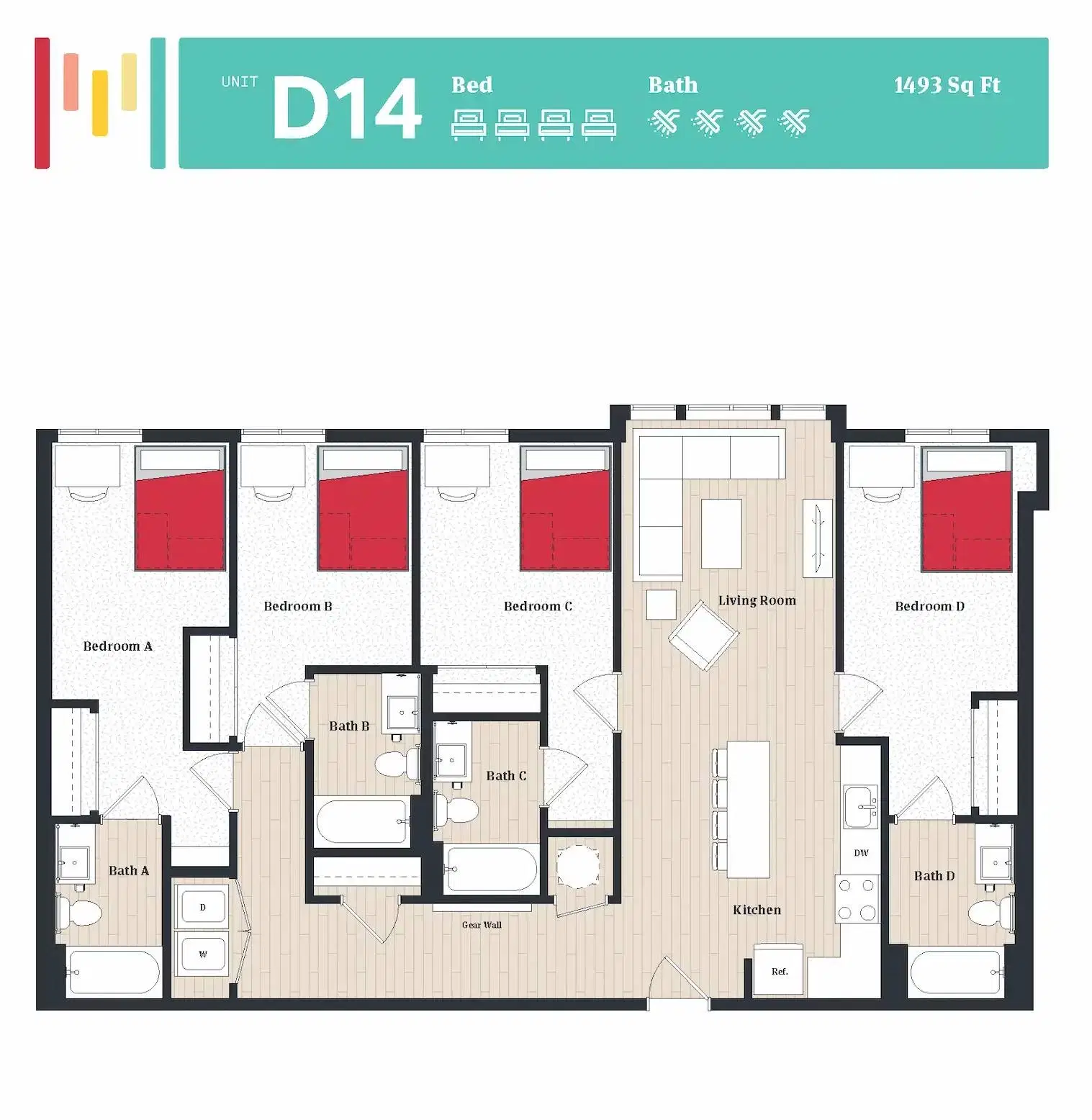 The Tempo, College Park – Room in 4 Bedroom 4 Bathroom | D14