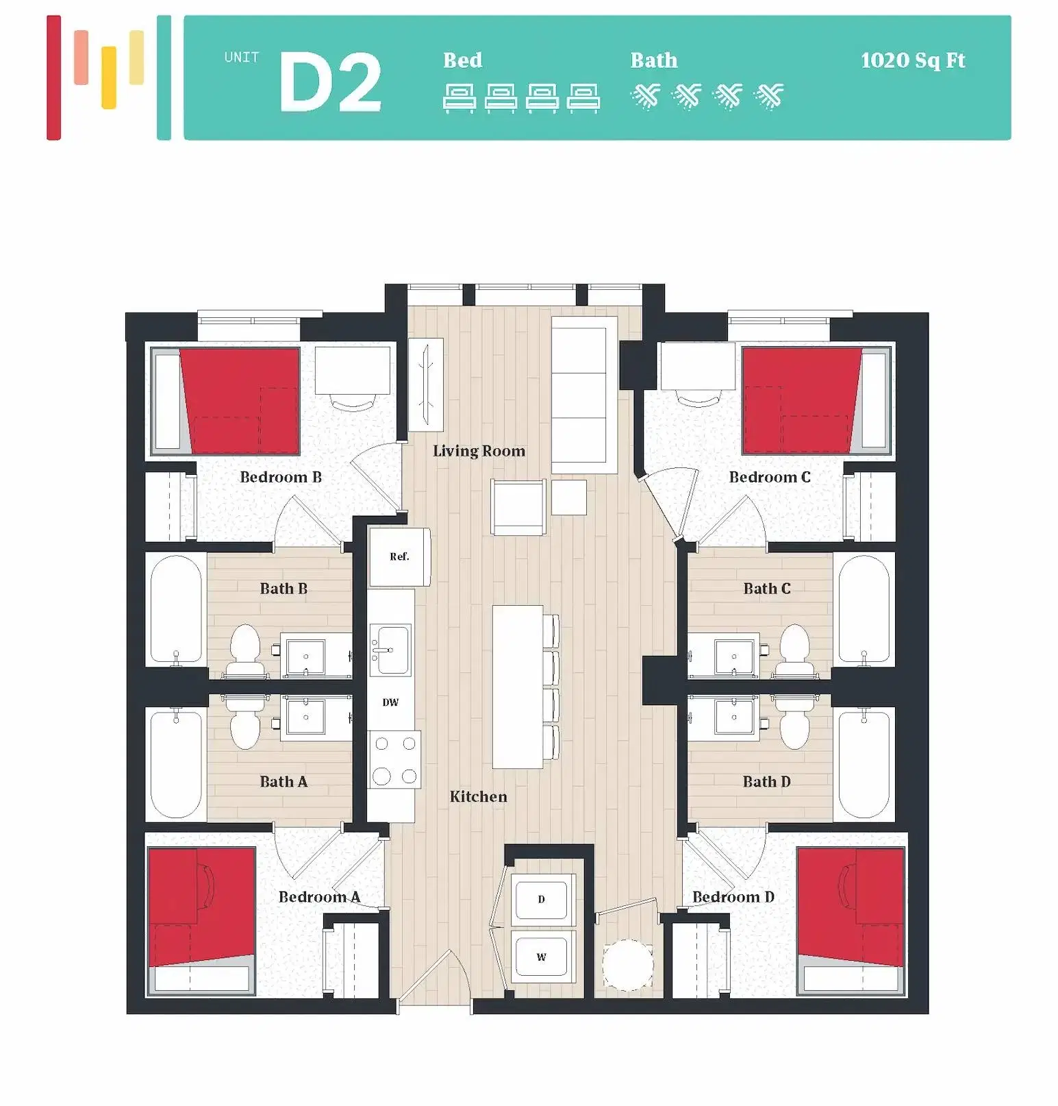 The Tempo, College Park – Room in 4 Bedroom 4 Bathroom | D2 Combo