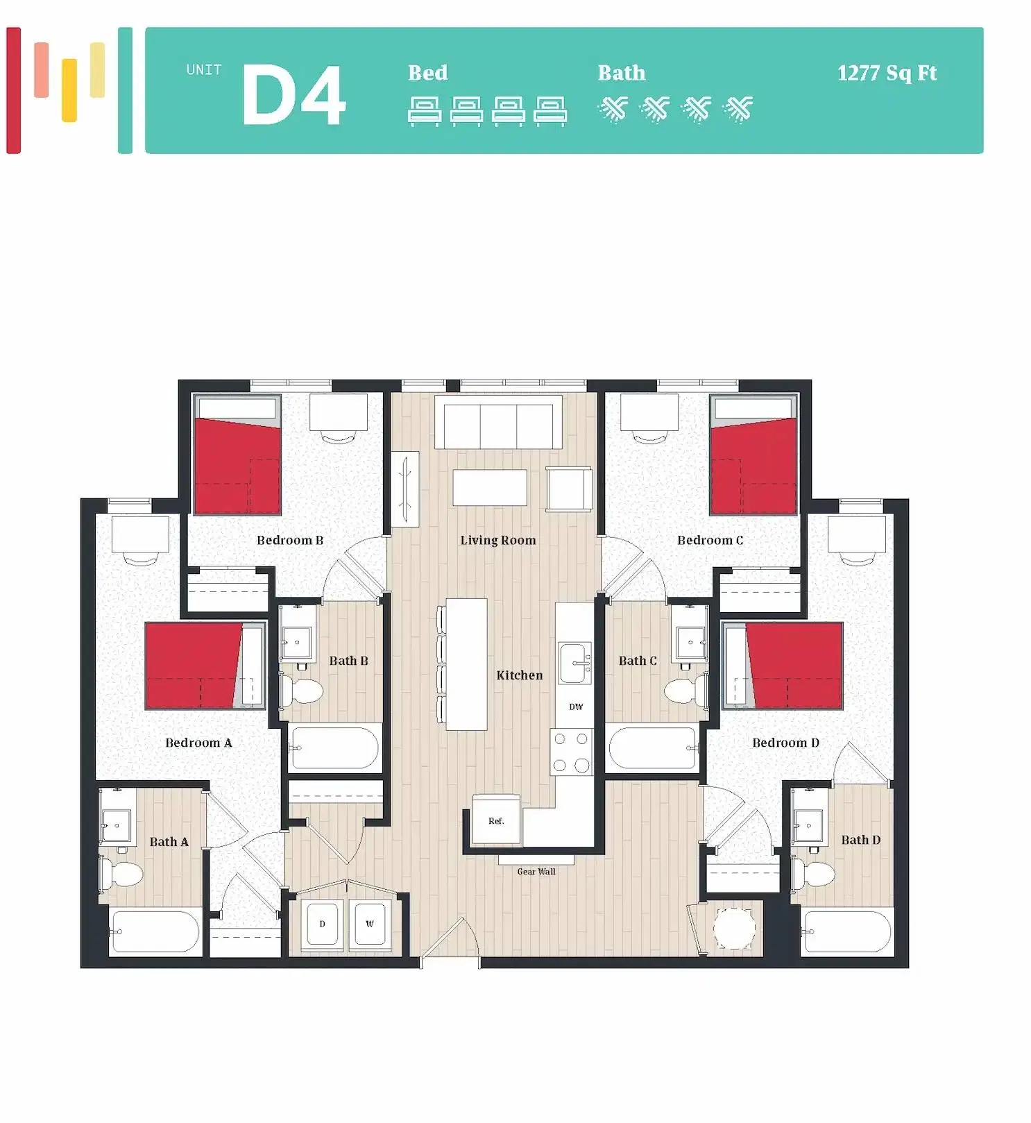 The Tempo, College Park – Room in 4 Bedroom 4 Bathroom | D4
