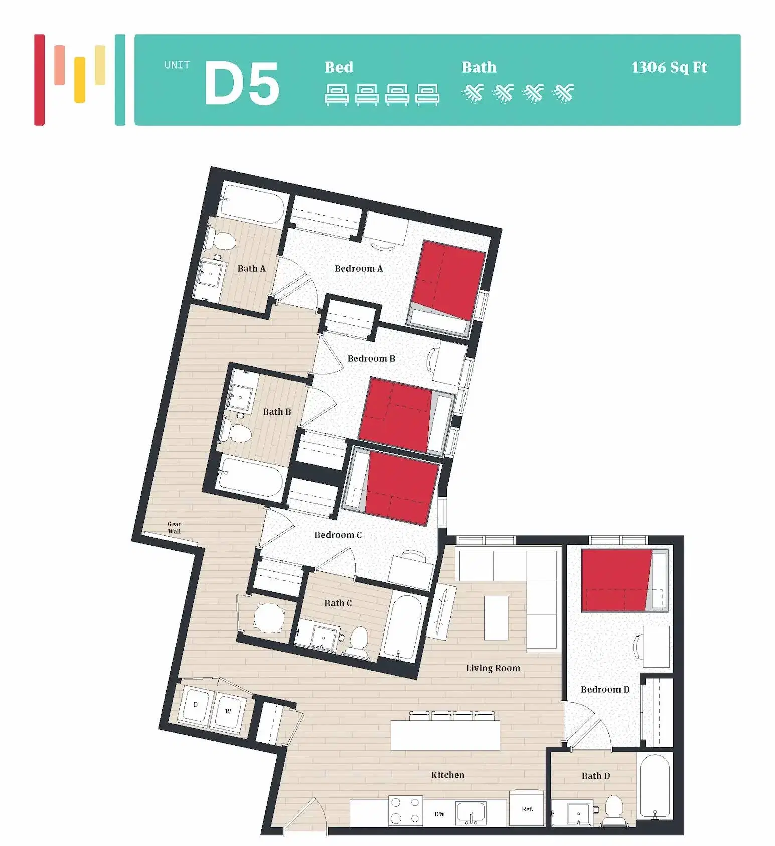 The Tempo, College Park – Room in 4 Bedroom 4 Bathroom | D5