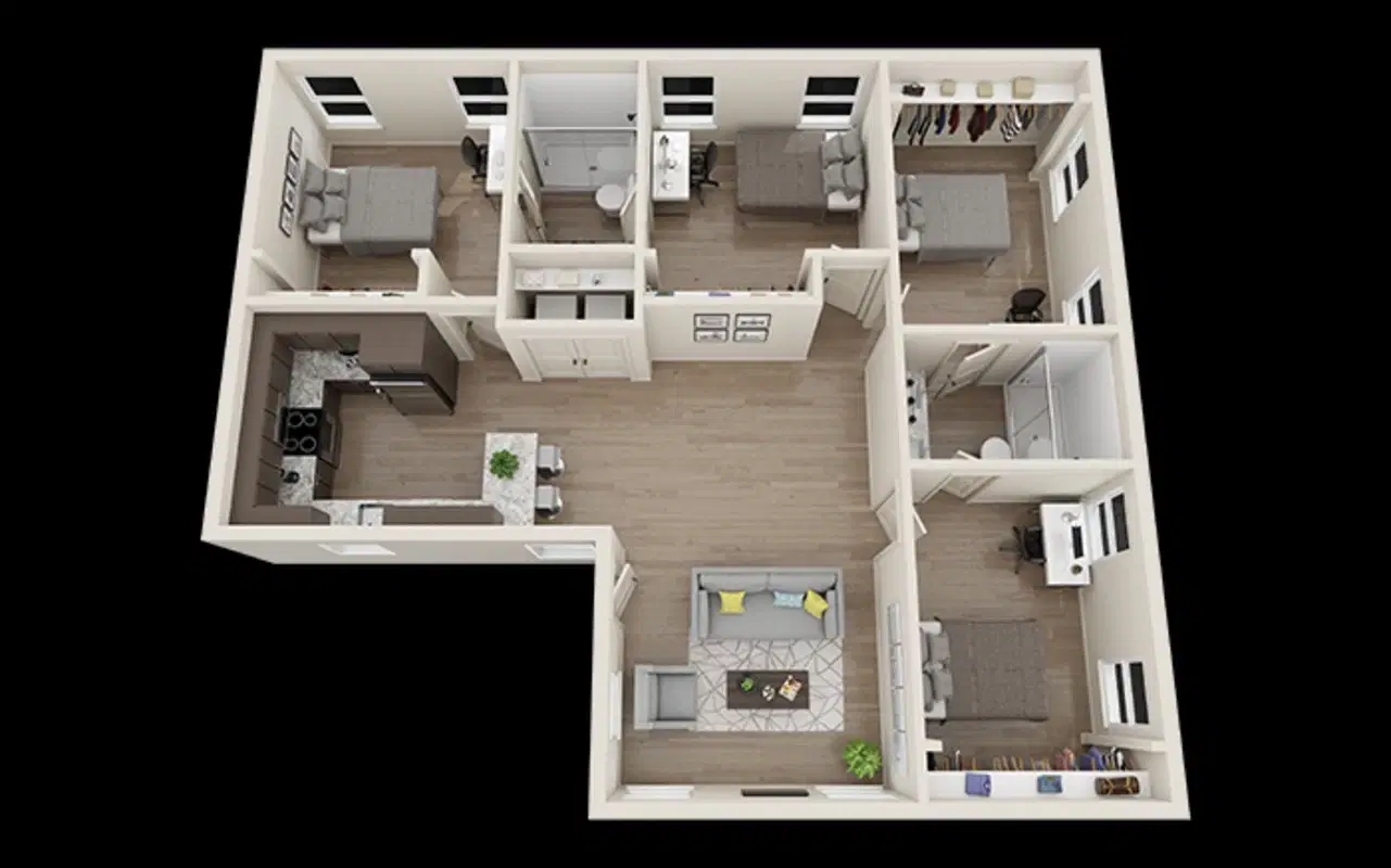 The Edition On Rosemary, Chapel Hill – Private Room - Bungalow B - 4x2 (4 Bed - 2 Bath)