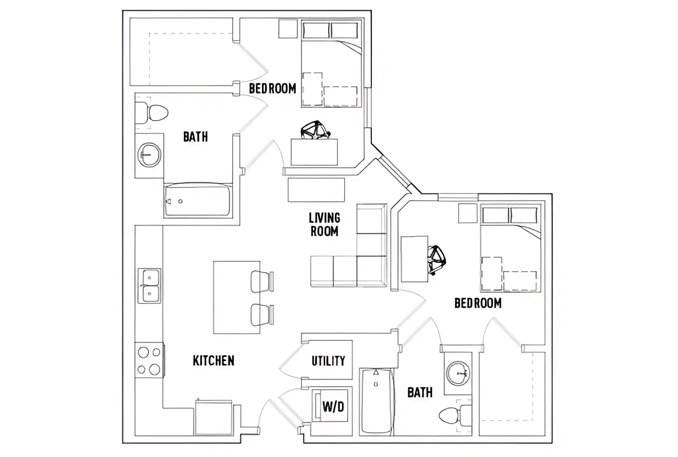 Currie Hall, Los Angeles – Room in Phase 2: 2 Bed - 2 Bath B
