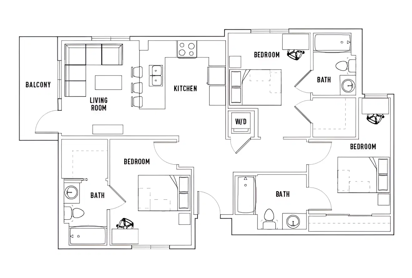 Currie Hall, Los Angeles – Room in Phase 1: 3 Bed - 3 Bath B