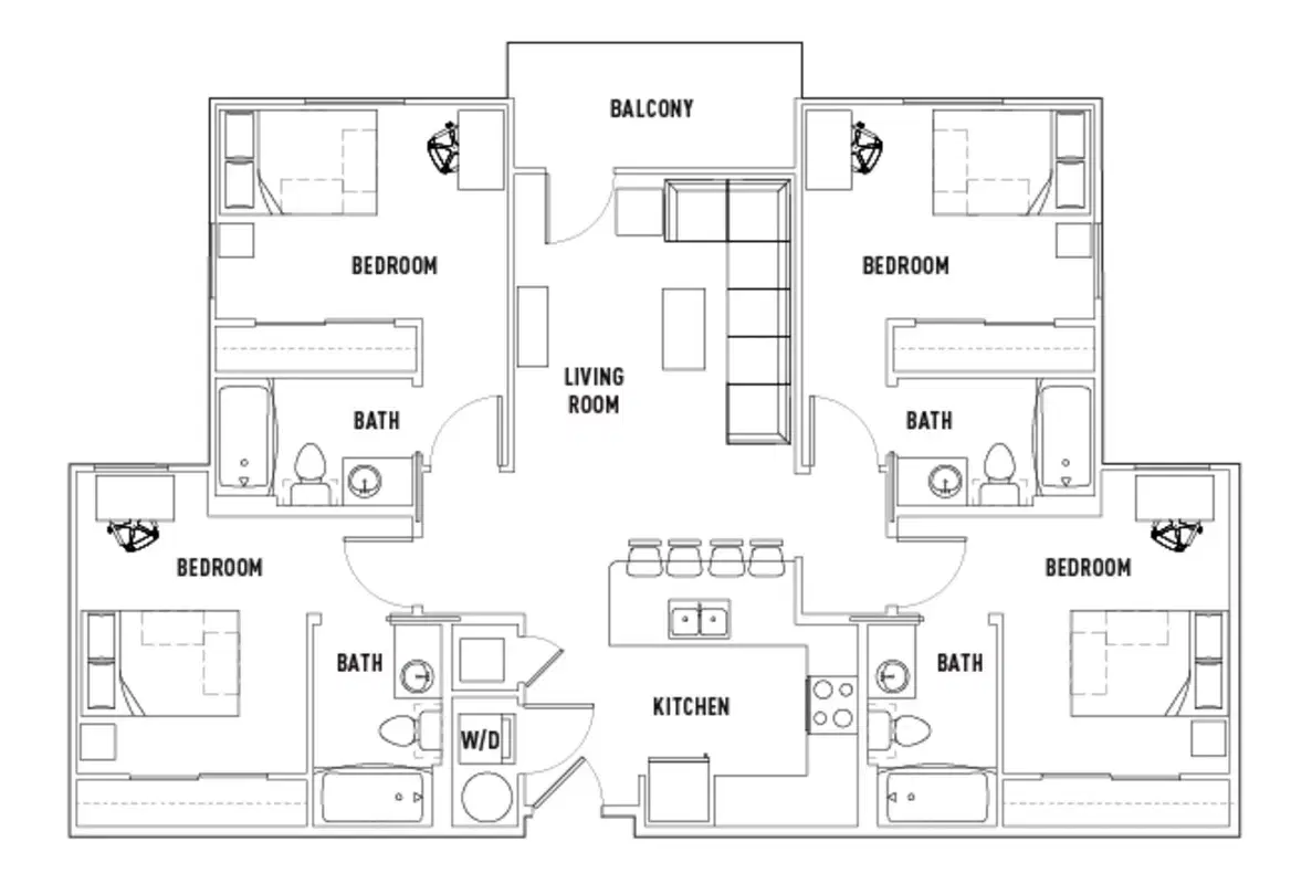 U Centre At Northgate, College Station – Room in 4 Bed - 4 Bath Apartment B