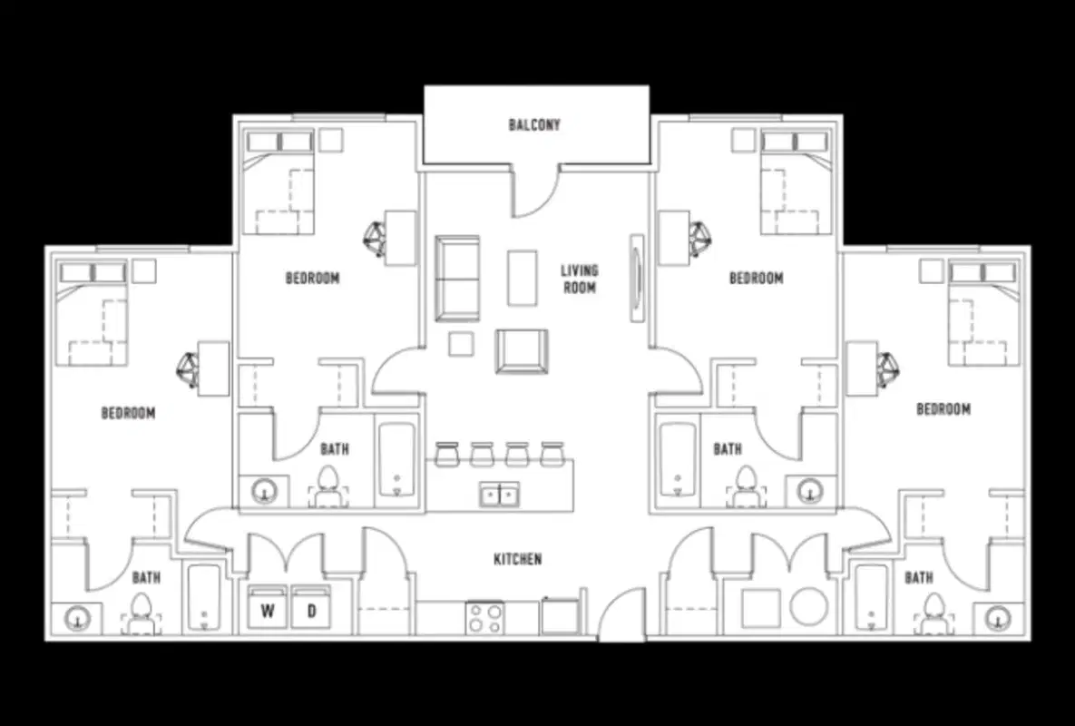 Stadium Centre, Tallahassee – Room in Court: 4 Bed - 4 Bath A
