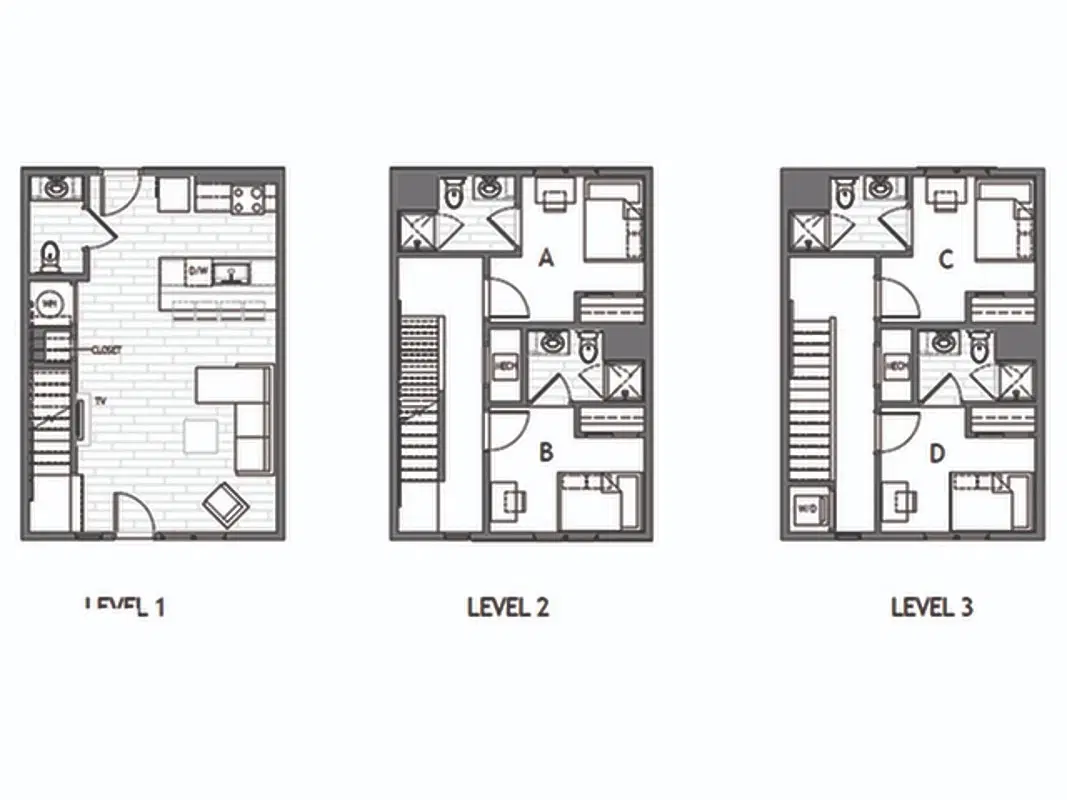 Evolve Bloomington, Bloomington – 4x4 Townhome Room in 4 Bedroom 4 Bathroom