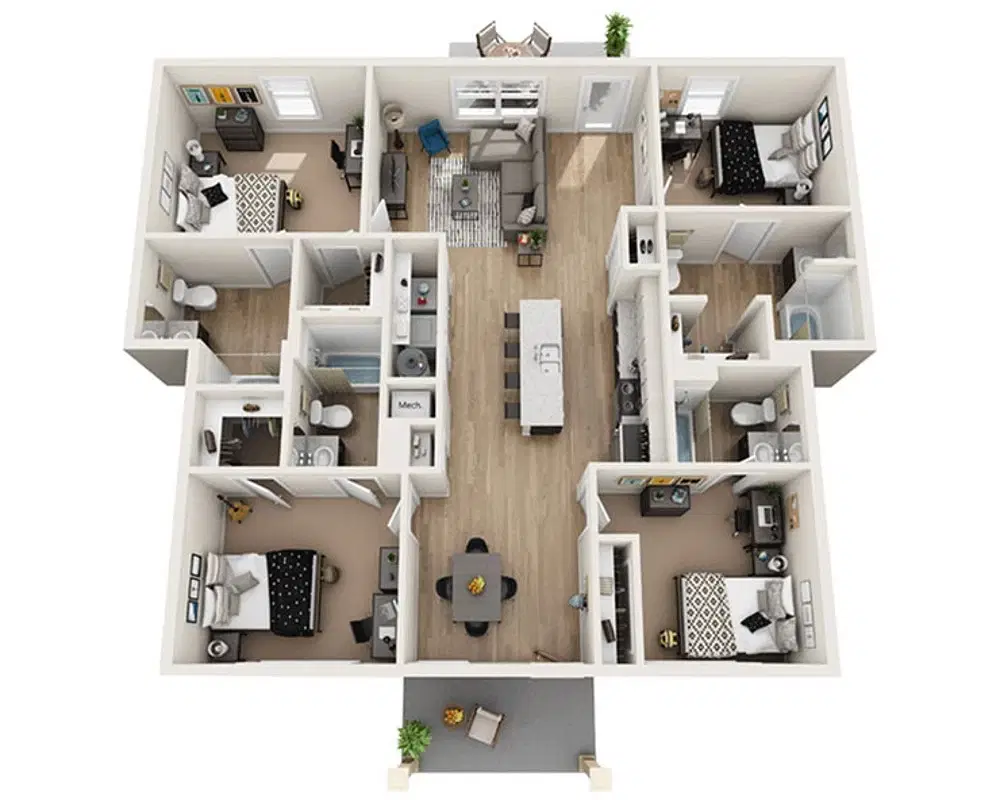 The Cottages at Illinois, Champaign – Pulaski Townhome Room in 4 Bedroom 4 Bathroom