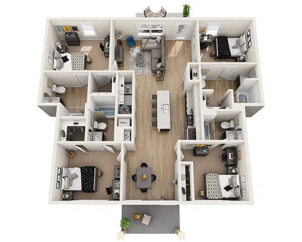 The Cottages at Illinois, Champaign – Pulaski Flat Room in 4 Bedroom 4 Bathroom