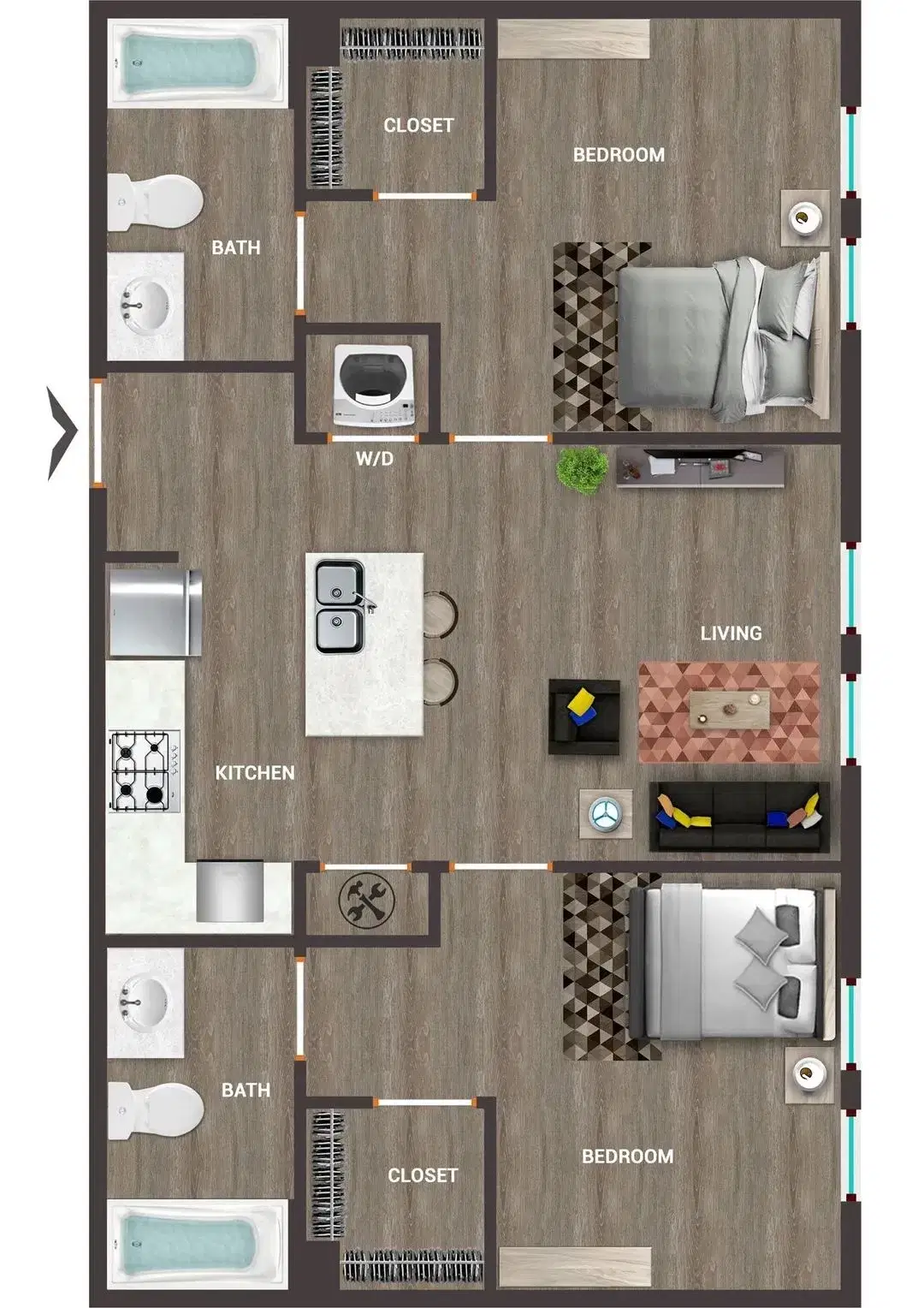 The Pointe at Pinhook, Lafayette – Room in 2 Bedroom 2 Bathroom | B1
