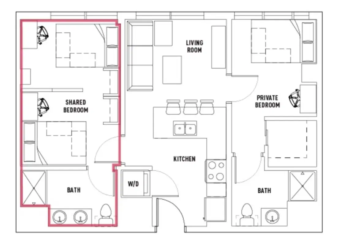 The James, Madison – Room in 2 Bed - 2 Bath D