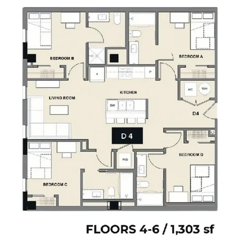 Inspire On 22nd, Austin – Room in 4 Bedroom 4 Bathroom | D4