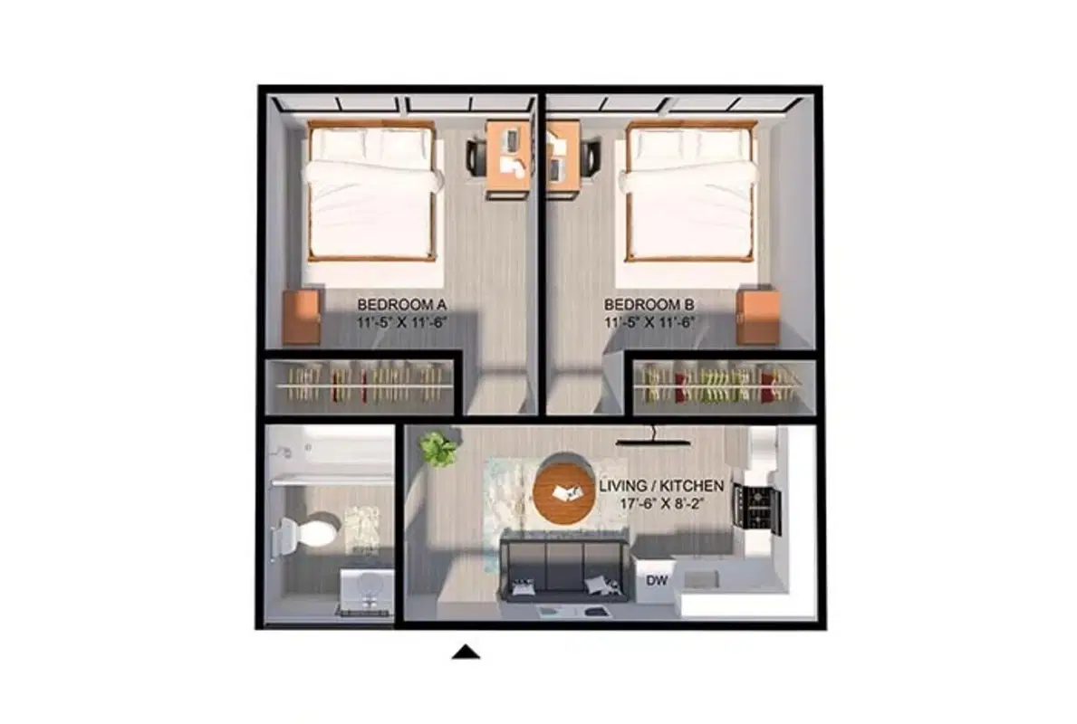 The Series Parq On Portland, Los Angeles – 2 Bedroom 1 Bathroom Apartment