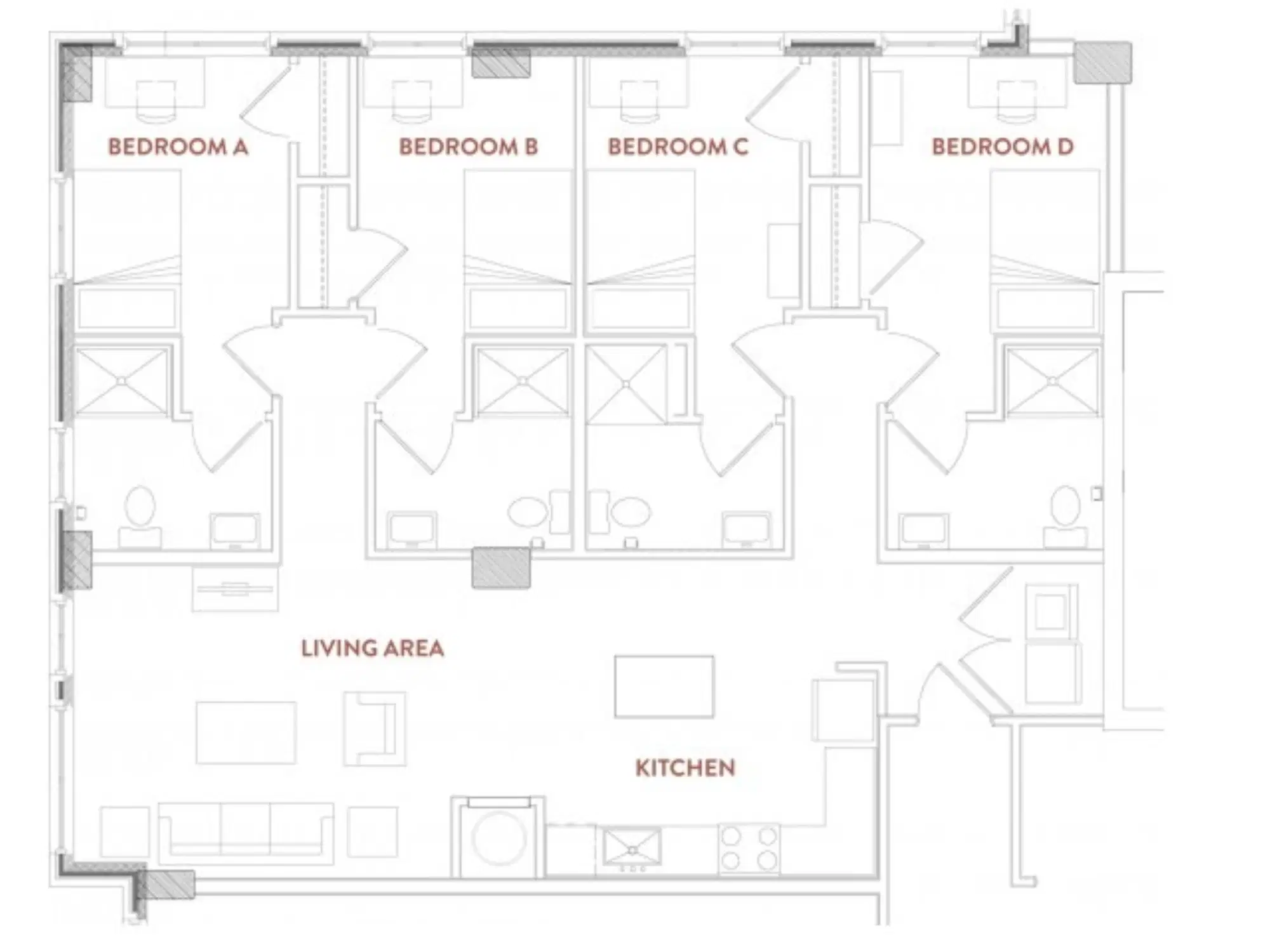 Foundry Lofts, Ann Arbor – Room in A 4 Bedroom 4 Bathroom | D1