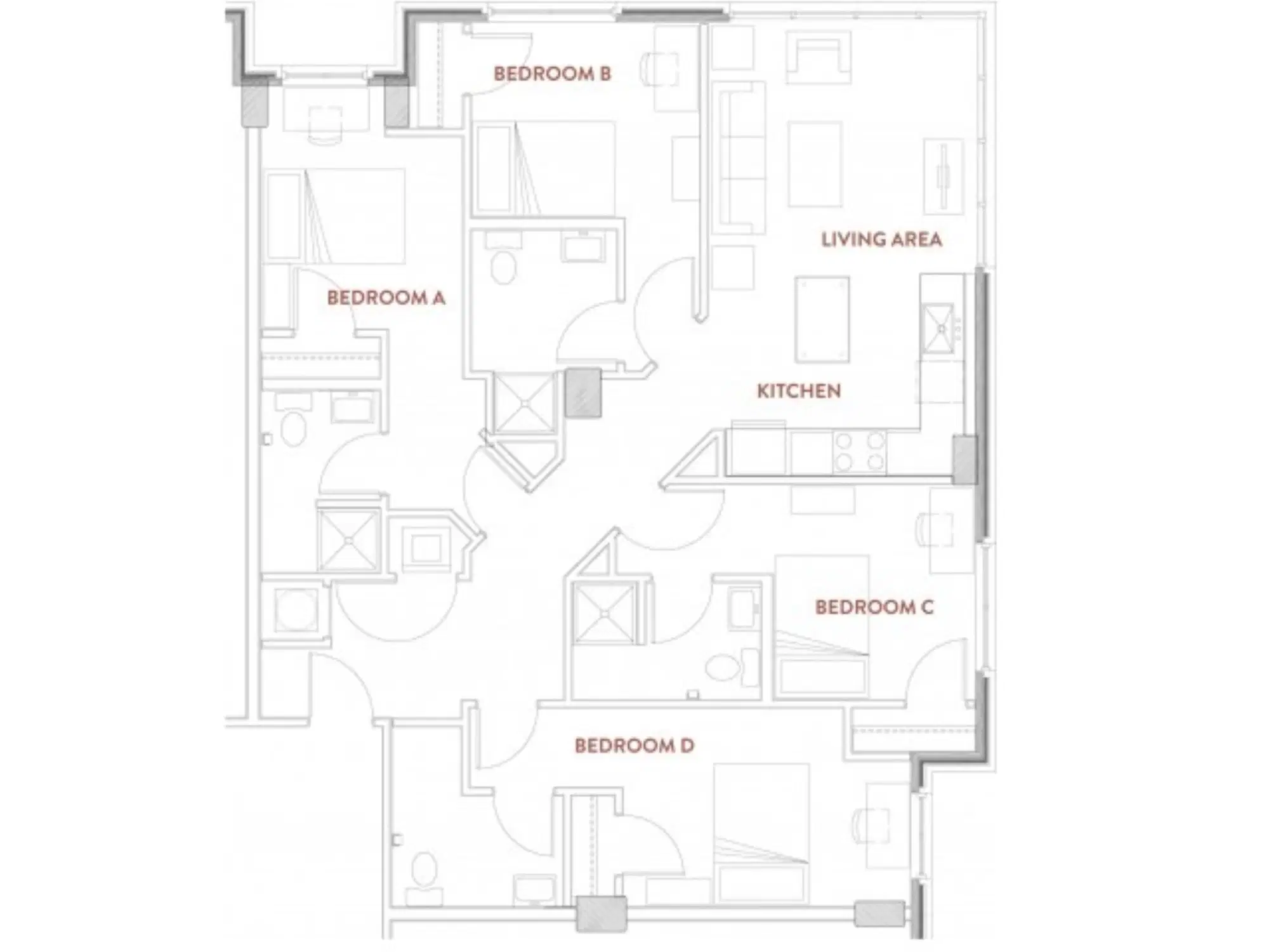 Foundry Lofts, Ann Arbor – Room in A 4 Bedroom 4 Bathroom | D2