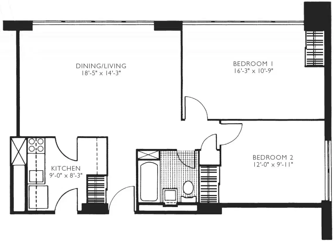 Twin Towers Apartments, Chicago – 2 Bed 1 Bath
