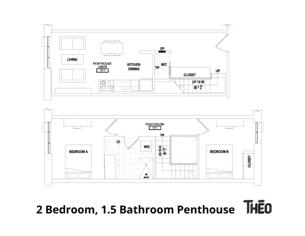 Theo, Ottawa – 2 Bedroom 1.5 Bathroom Penthouse
