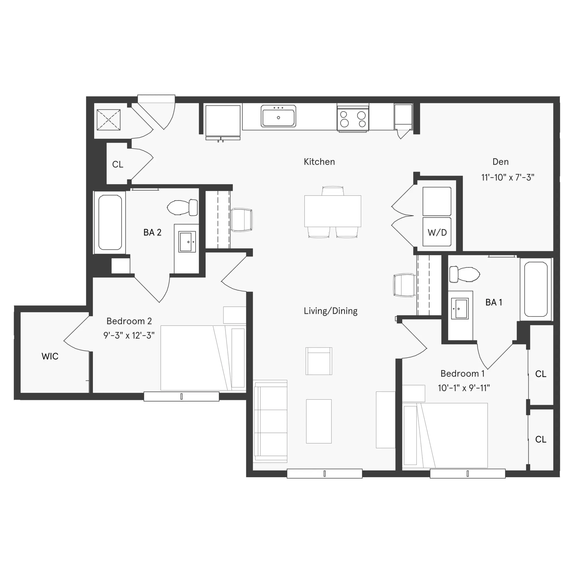 Uniti Montrose, Houston – 2x2B + Den