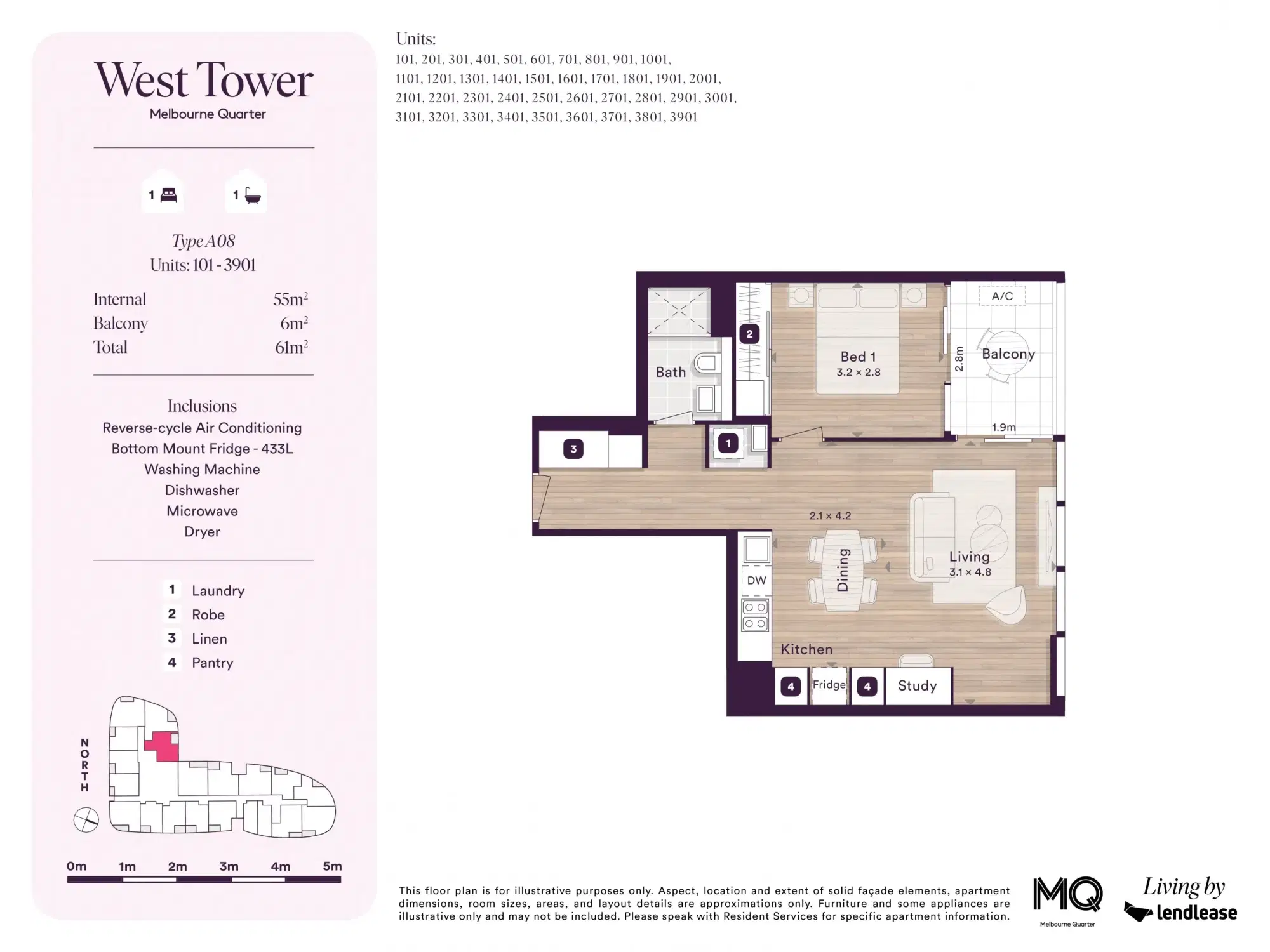 West Tower, Melbourne Quarter, Melbourne – 1 Bed Bath + Study Desk (UF)