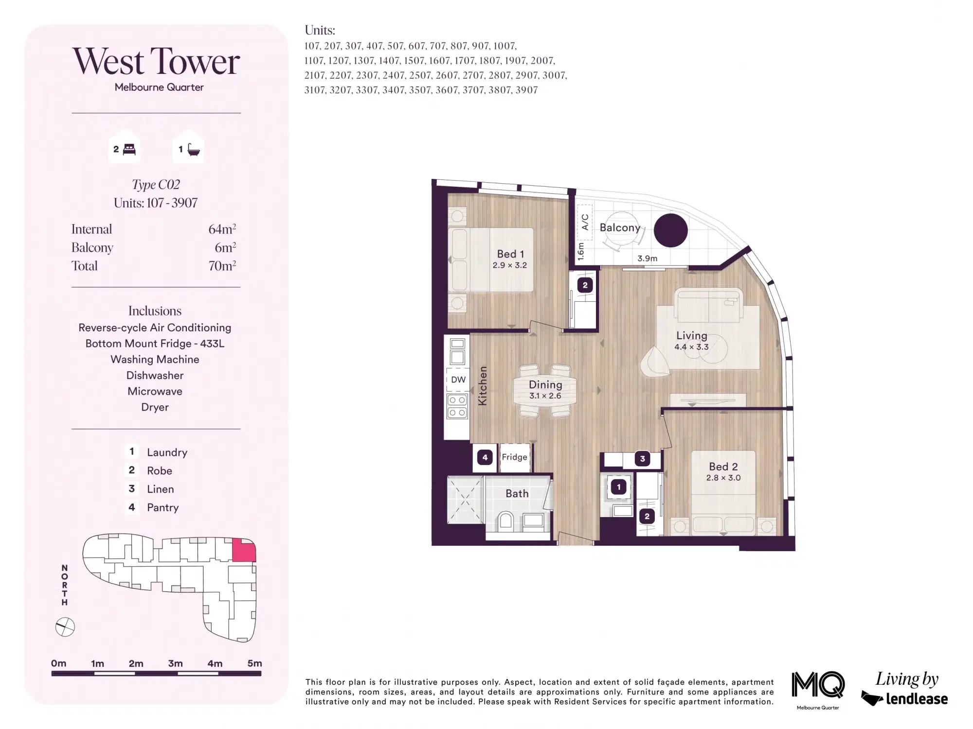 West Tower, Melbourne Quarter, Melbourne – 2 Bed 1 Bath (UF)