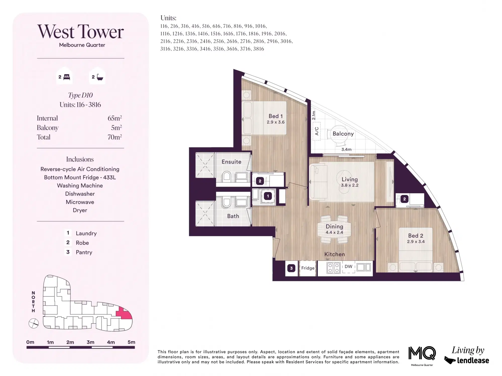 West Tower, Melbourne Quarter, Melbourne – 2 Bed 2 Bath Apartment (F)