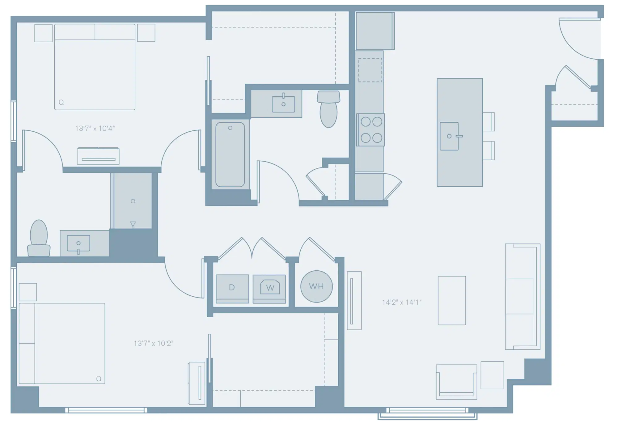 The Residences At The Sutton, Columbus – Room in 2 Bedroom 2 Bathroom | C1