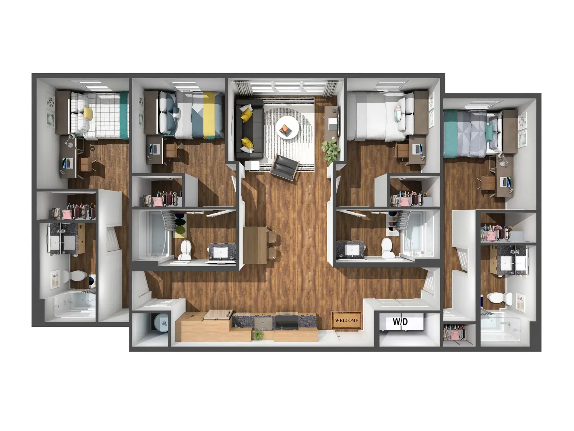 The Marshall on 3rd, Birmingham – Room in 4 Bedroom 4 Bathroom | D3