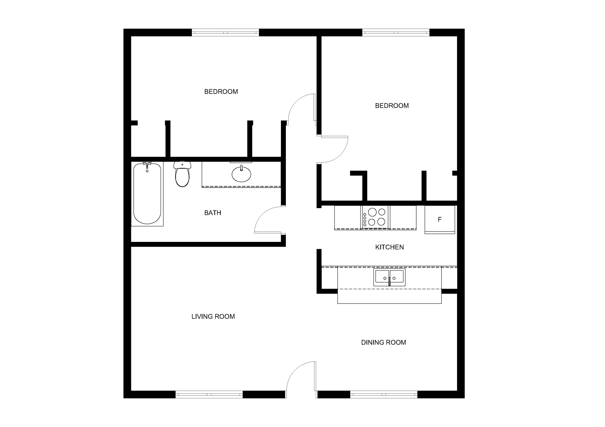 Across the Street, Denton – 2 Bedroom 1 Bathroom | B1