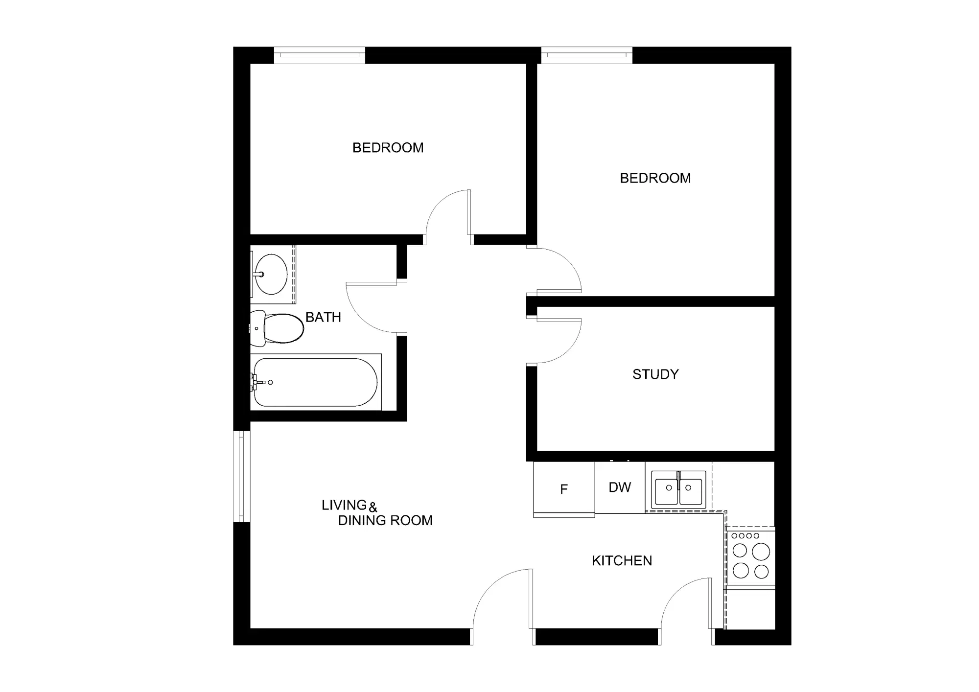 Across the Street, Denton – 2 Bedroom 1 Bathroom | B2