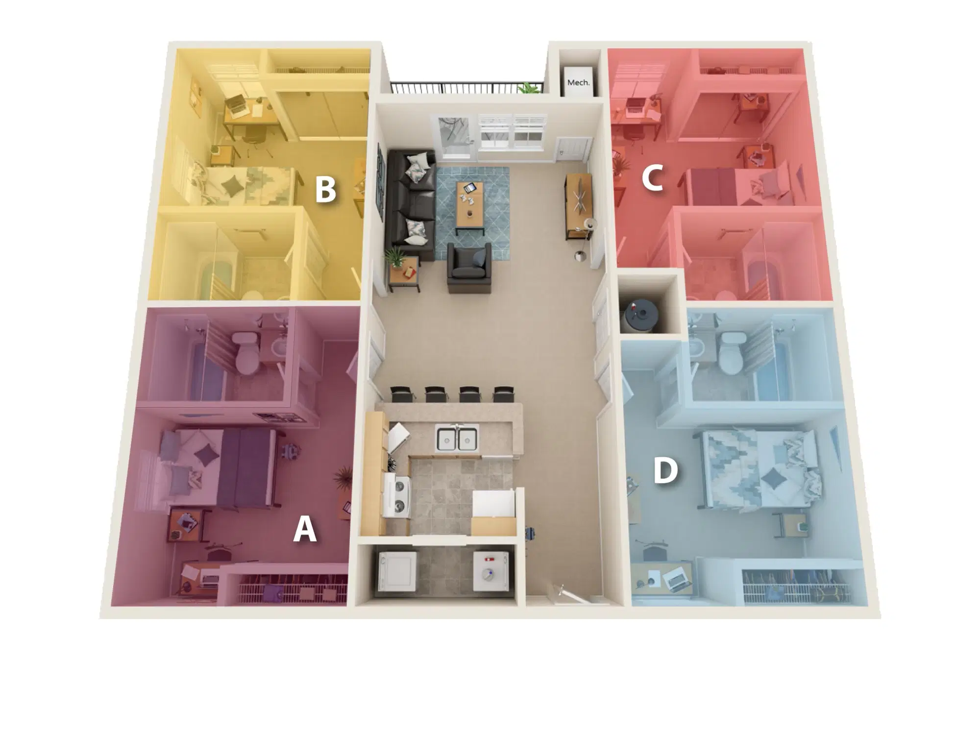 Village at Bluegrass Apartments, Mount Pleasant – Room in 4 Bedroom 4 Bathroom | Small