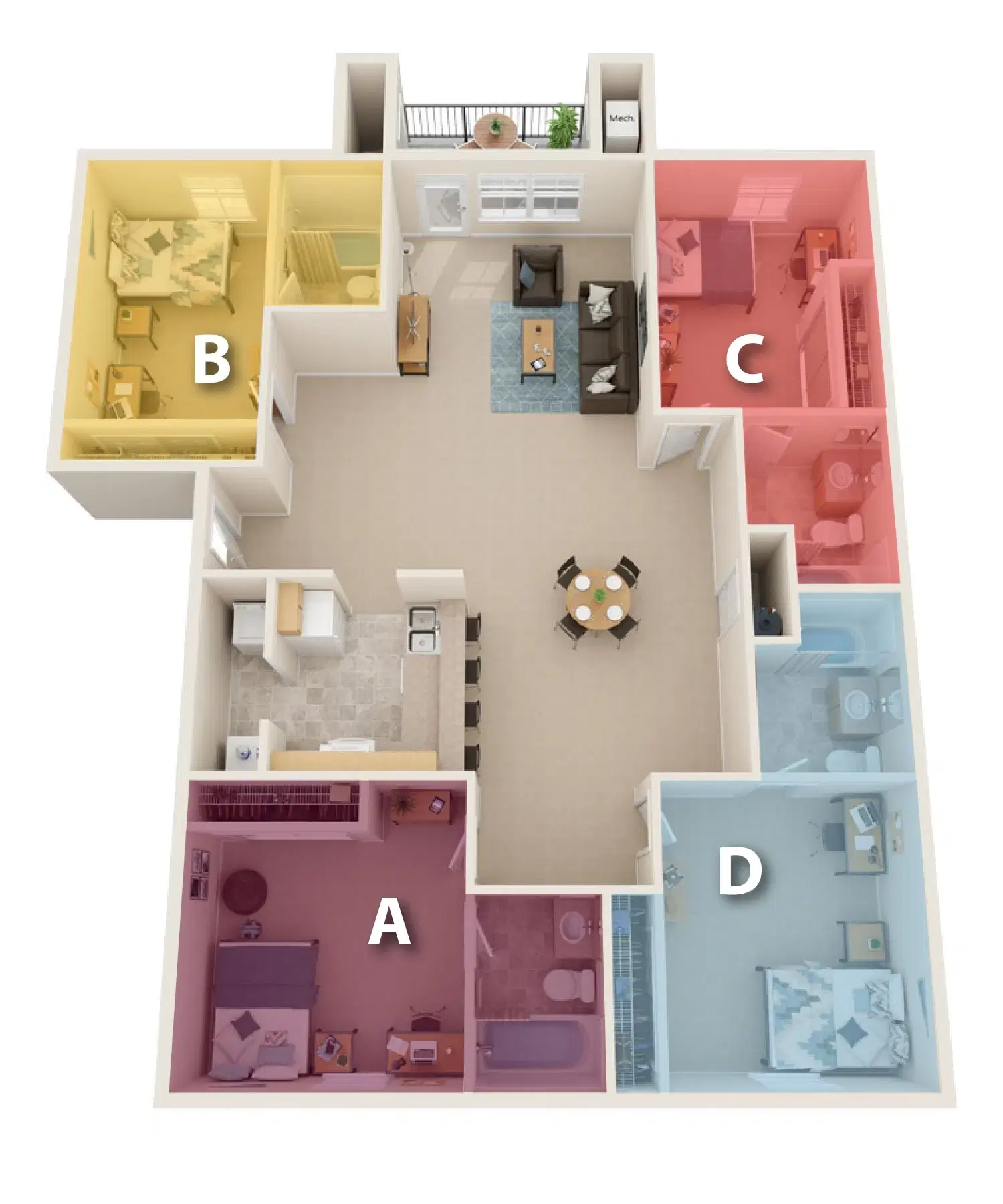 Village at Bluegrass Apartments, Mount Pleasant – Room in 4 Bedroom 4 Bathroom | Large