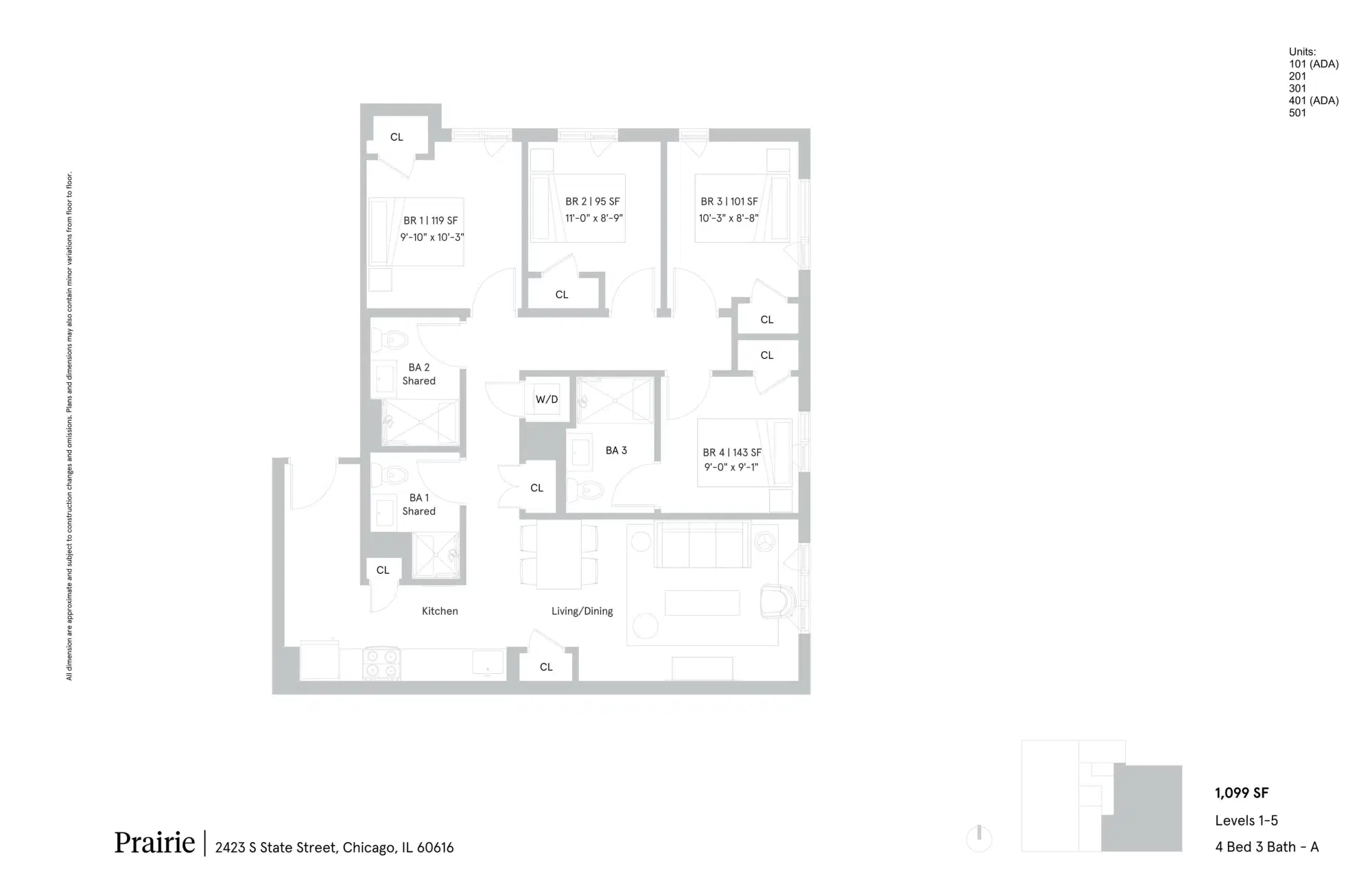 Prairie Co-living, Chicago – Private Bedroom With Shared Bathroom in 4 Bed 3 Bath Apartment