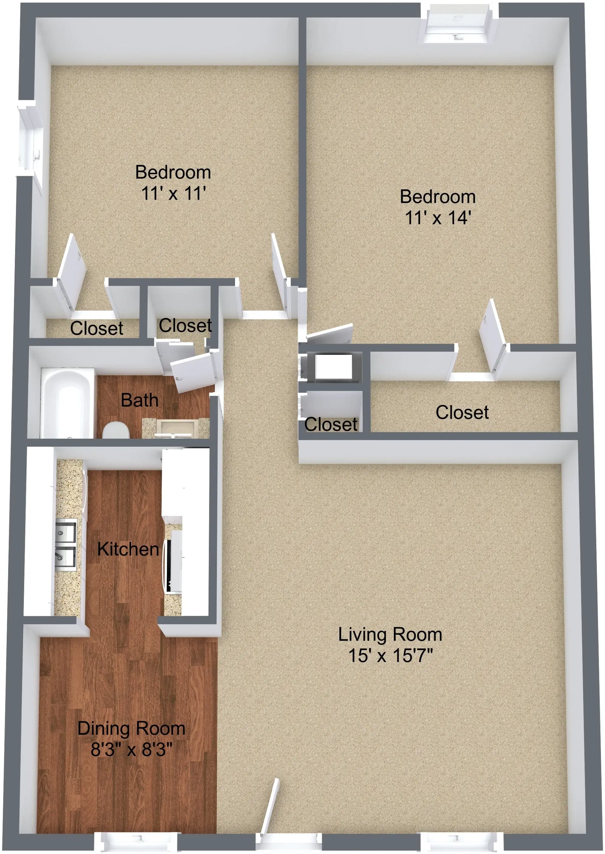 Carolina Crossing Apartments, Greenville – 2 Bed 1 Bath | The Magnolia