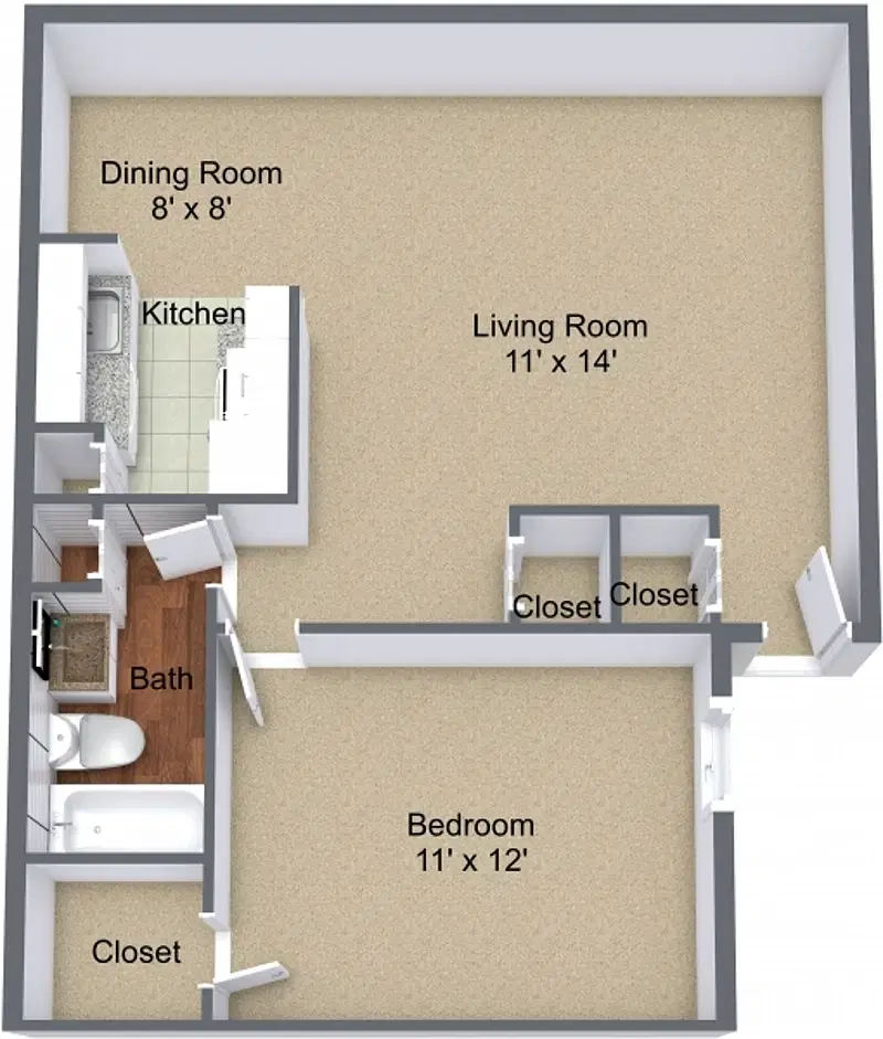 Overlook Apartments, Greenville – 1 Bed 1 Bath | One Bedroom