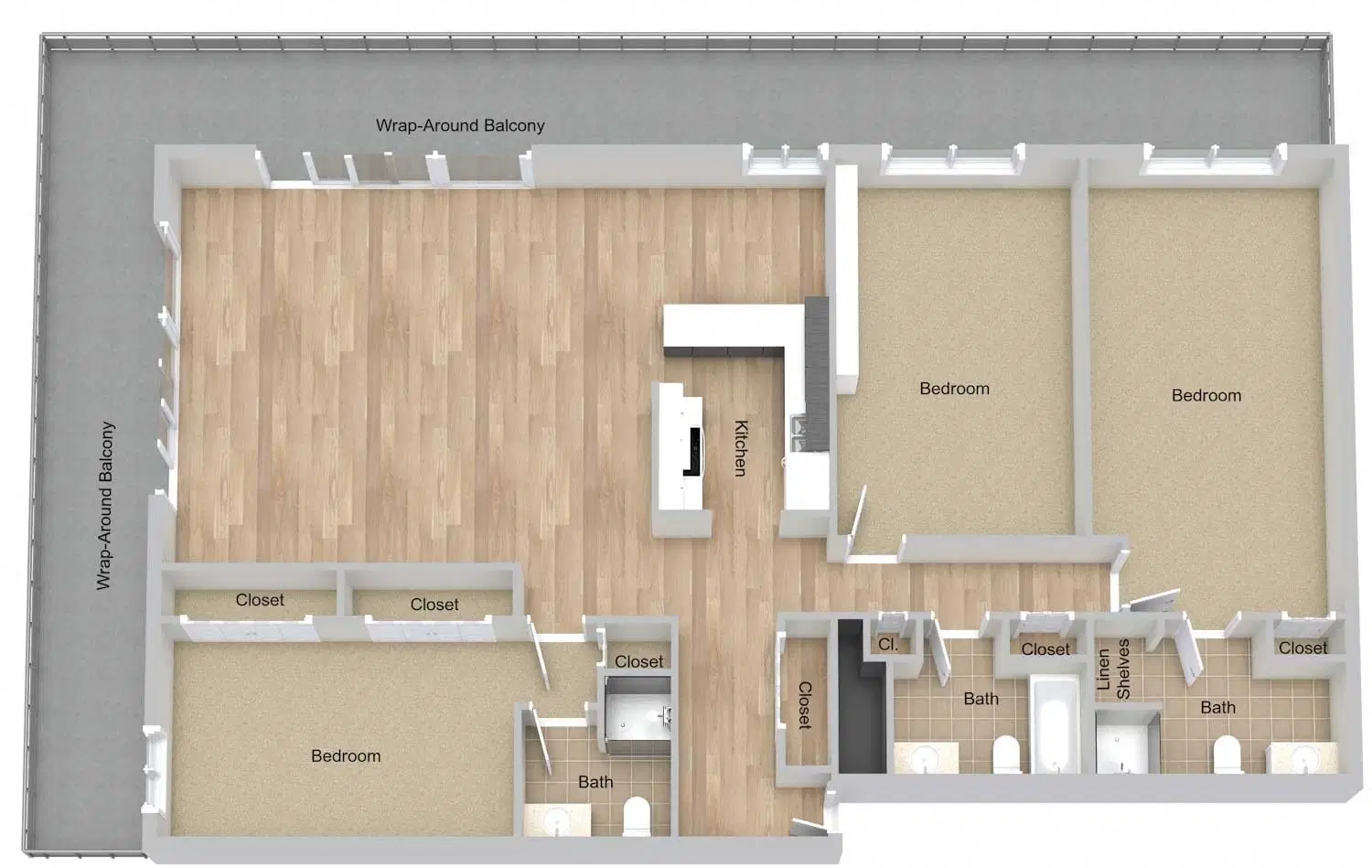 The Jefferson Apartments, Detroit – Three Bedroom