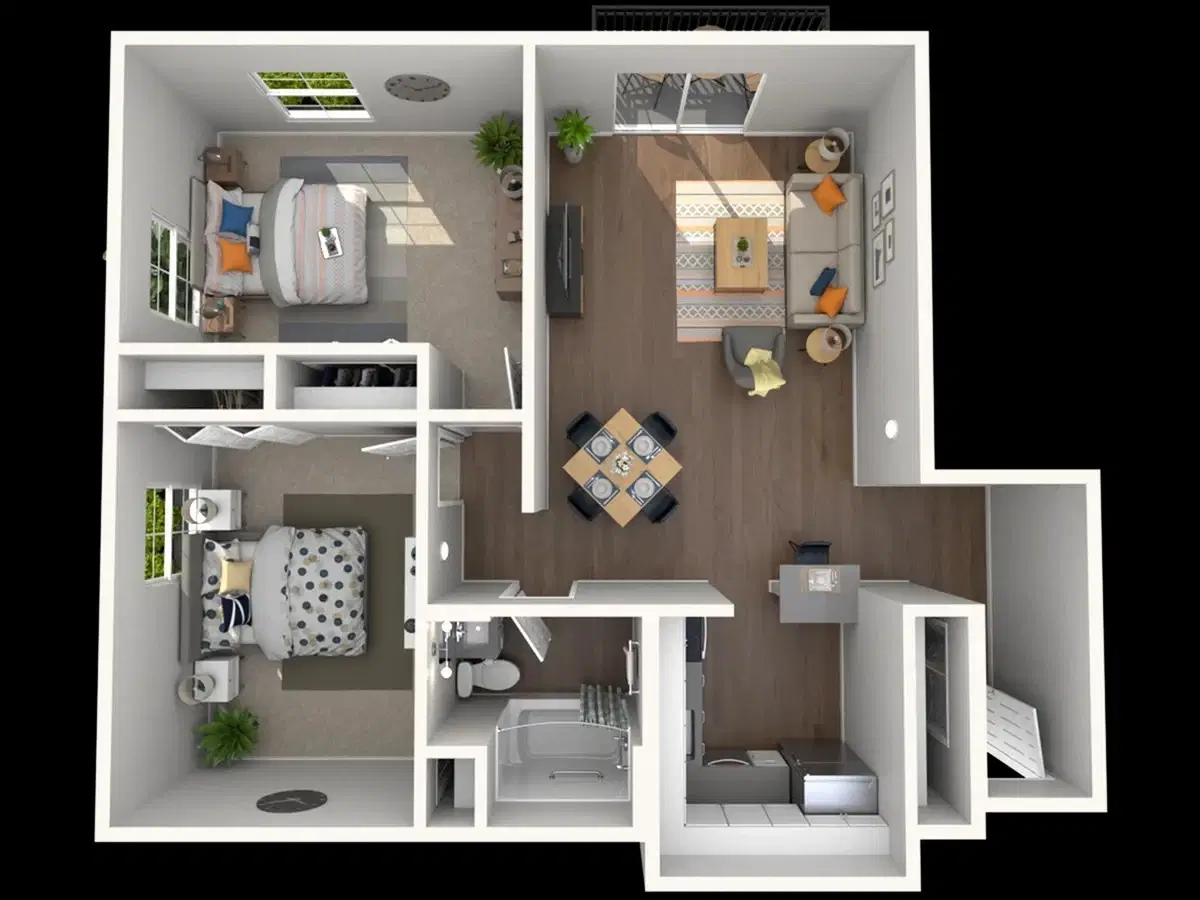 The Foundation Tower, East Lansing – 2 Bedroom 1 Bathroom | B1