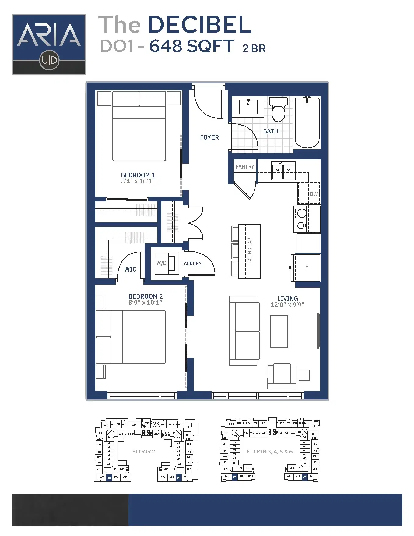 Aria, Calgary – 2 Bedroom 1 Bathroom | 2x1