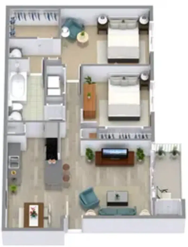 Oak Meadows Apartments, Denton – 2 Bedroom 1.3 Bathroom | B1