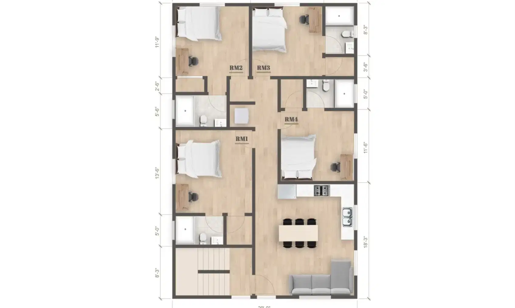 1419 W 35th St, Los Angeles – Room in A 4 Bedroom 4 Bathroom (1419 W 35th St Fl3)